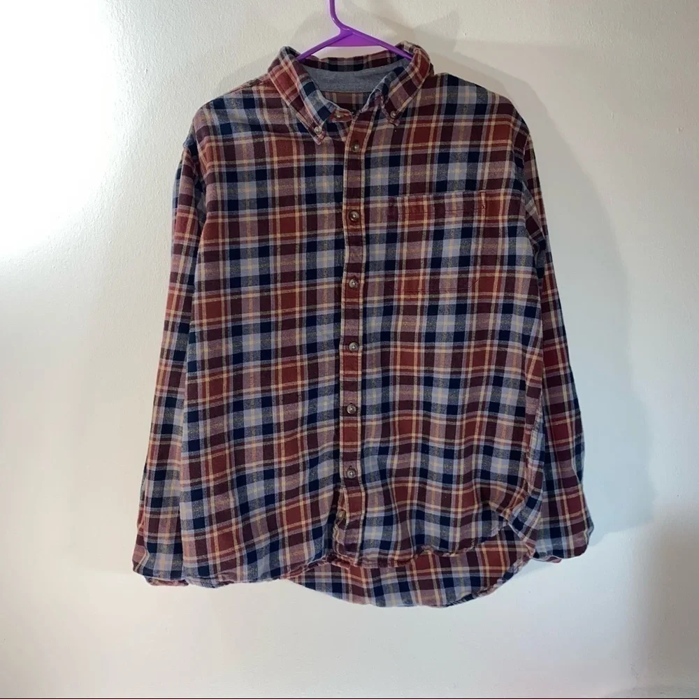 Eddie Bauer Plaid Flannel Long Sleeve Button Down in Red Black White Yellow L